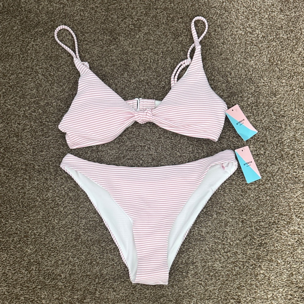 Ardene Pink and White Striped Bikini